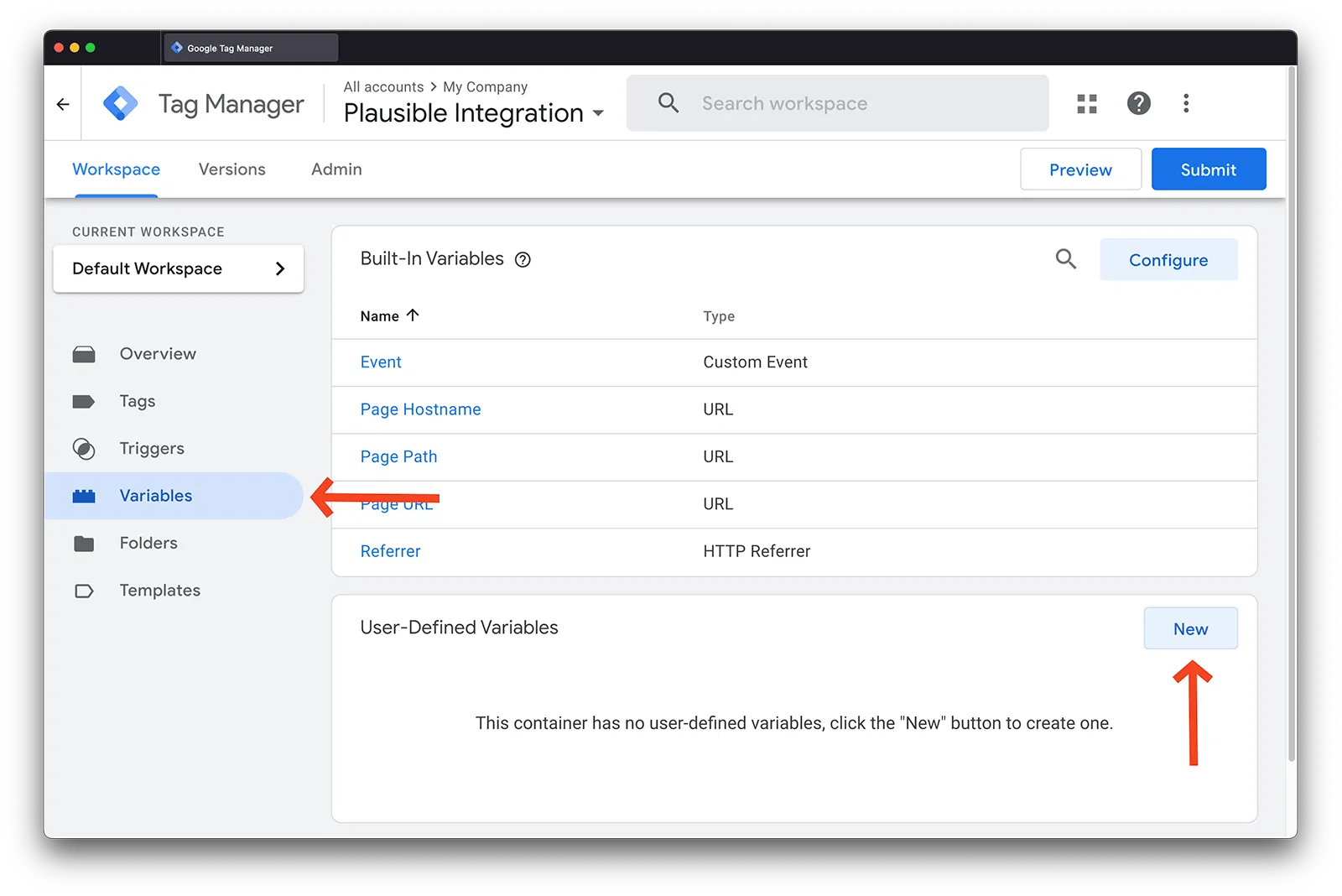 Create new GTM Variable 